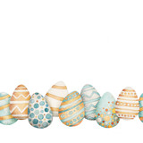 Fototapeta Młodzieżowe - Easter border in watercolor style. Beautiful seamless border with easter eggs. Can be used for printed products: wallpaper, wrapping paper, napkins, postcards, stickers, printing on fabric.