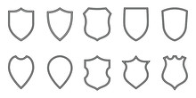 Shields Graphic Icons Set. Blank Heraldic Shields Signs Isolated On White Background. Symbols Power, Protection And Coat Of Arms. Vector Illustration