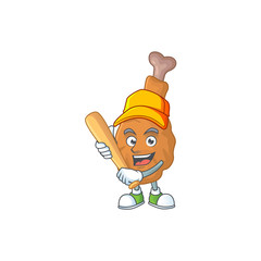 Wall Mural - Fried chicken cartoon design concept of hold baseball stick