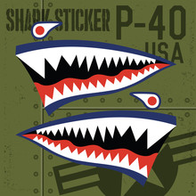 Flying Tiger Warhawk Shark Mouth Sticker Vinyl On Green  Background Vector Illustrator