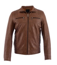 brown leather jacket isolated at white background for man fashion