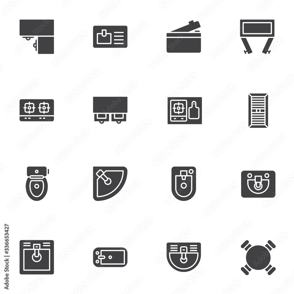 Kitchen furniture top view vector icons set, modern solid symbol ...