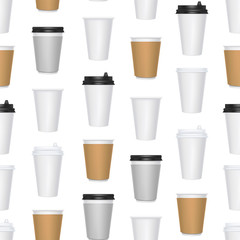 Sticker - Realistic 3d Detailed Blank Paper Cups Seamless Pattern Background. Vector