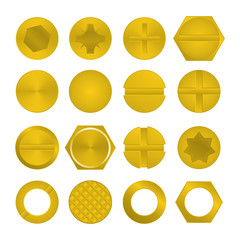 Poster - Realistic 3d Detailed Metal Yellow Screws and Heads Set. Vector