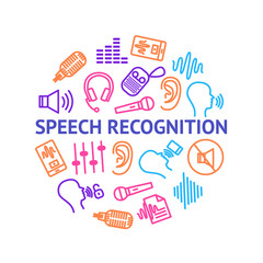 Wall Mural - Speech Recognition Device Thin Line Round Design Template Banner . Vector