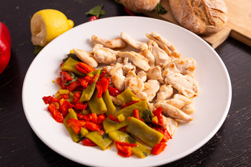 Wall Mural - Chicken nuggets with lemon and mix vegetables. Low fat protein lunch, fast lunch.