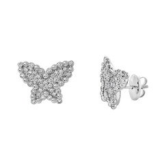 Wall Mural - Butterfly-shaped white gold earrings with diamonds isolated on white background