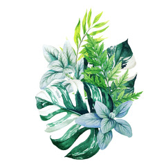 Wall Mural - Greenery decorative bouquet, composed of fresh green leaves