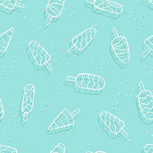 Fun Hand Drawn Ice Cream Seamless Pattern, Doodle Popsicles Background, Great For Summer Themed Fabrics, Banners, Wallpapers, Wrapping - Vector Design
