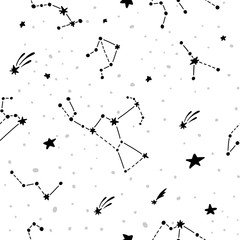 Poster - Cosmic fabric for kids. Constellations on white 