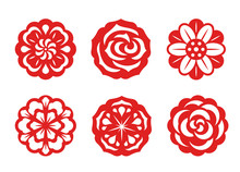 Red Paper Cut Flowers China Vector Set Design