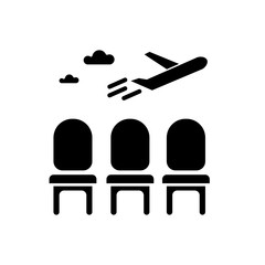 Sticker - Airport lounge flat design long shadow glyph icon. Waiting lobby before airplane departure. Aircraft lounge for passengers. Silhouette symbol on white space. Vector isolated illustration