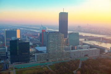 Viennese skyscrapers in the twilight