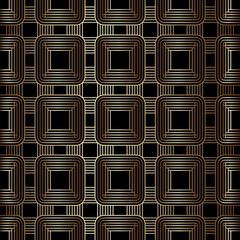 Wall Mural - geometric golden and black seamless linear pattern background, art deco style