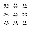 Set of vector emoticons, smiley, and mood expressions. Modern grunge and textured emoji looks like graffiti for any projects, prints, and web interfaces. Templates for your design.