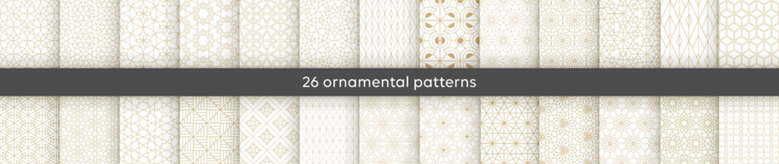 Wall Mural - set of 26 oriental patterns. white and gold background with arabic ornaments. patterns, backgrounds 