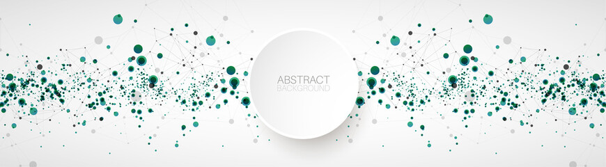 Template for science and technology presentation with connecting dots and lines.  Plexus style background. Global network connection.
