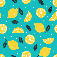 Wall Mural - seamless pattern lemon isolated on blue background