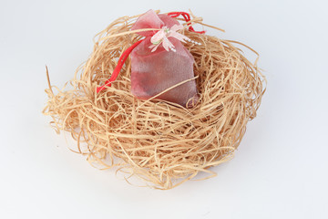 Egg flower or bunga telur a traditional malay wedding gift important part of reception door gift in straw bird nest