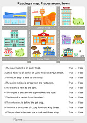 Wall Mural - Reading a map: Places around town - Giving direction - Worksheet for education.