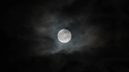super moon on 7th april 2020, full moon with dark clouds moving past.