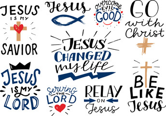 Wall Mural - Logo set with Bible verse and Christian quotes Jesus is my Savior, Servig the Lord, my Lord