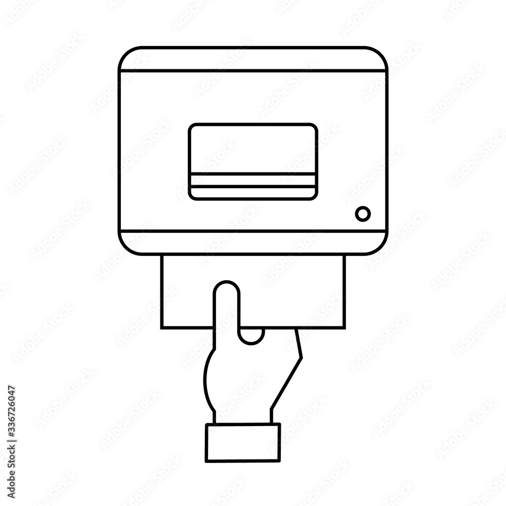 Towel dispenser line icon. Hand pulling paper towel in the bathroom.  Automatic touchless dispenser with sensor on the wall. Restroom equipment.  Drying hands safely. Vector illustration, flat,clip art Stock Vector | Adobe, image size:1000x1000