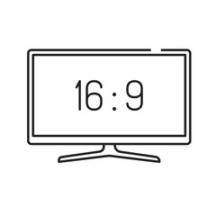 TV display black line icon. Display aspect ratio. Electronic device. Pictogram for web page, mobile app, promo. Editable stroke.