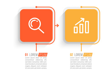 Minimal Business Infographics template. Timeline with 2 steps, options and marketing icons .Vector linear infographic with two circle conected elements. Can be use for presentation.