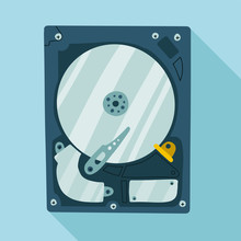 Hard Disk Internal Computer Flat Vector Illlustration With Shadow. PC Equipment Top View