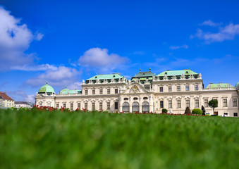 Vienna, Austria - May 17, 2019 : Baroque palace Belvedere is a historic building complex in Vienna, Austria, consisting of two Baroque palaces with a beautiful garden between them.