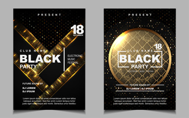 Wall Mural - Night dance party music layout design template background with elegant black and gold style . Colorful electro style vector for concert disco, club party, event flyer invitation, cover festival poster