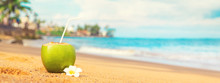 Coconut On A Beach Cocktail. Selective Focus.
