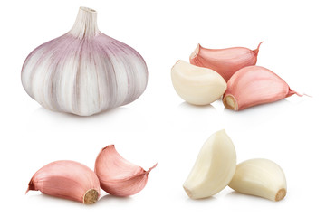 Wall Mural - Collection of garlic and cloves, isolated on white background