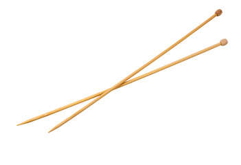 Knitting wooden needles isolated.