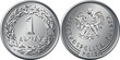 vector Polish Money one zloty silver coin, reverse with Value and 1 wreath of leaves, obverse eagle in a crown