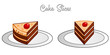 Slice of cake. a slice of fruity cherry sour raspberry brownie.  One part pie in pentad, sixth in eighth. for birthdays and parties. Front, side, perspective,  isometric view. Education draw vector