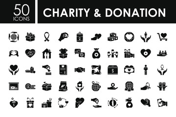 Wall Mural - charity and donation icon set, silhouette style