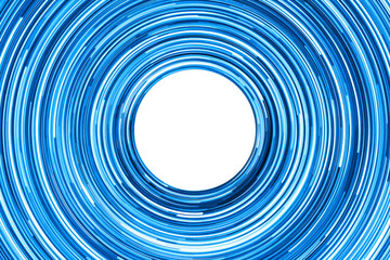 Circle lines ring empty inside. White copy space in round frame. Colorful led lights. Rotate tunel speed texture for graphic design and text. Blue vortex swirl motion.