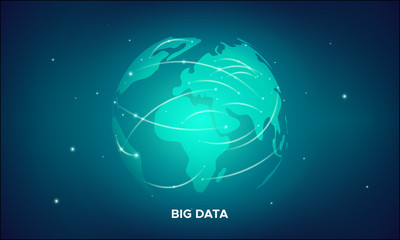 Wall Mural - earth planet. big data stream. world globe map.