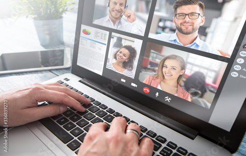 Fotomural Remote learning or work. Video conference concept.