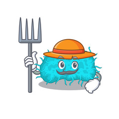 Sticker - Cartoon character design of bacteria prokaryote as a Farmer with hat and pitchfork