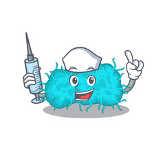 Sticker - A nice nurse of bacteria prokaryote mascot design concept with a syringe