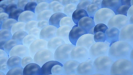 Wall Mural - abstract translucent glow blue spheres of geometric shapes. modern dark background design with spher