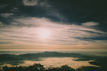 Wall Mural - morning clear sky and sun on the top of the mountain