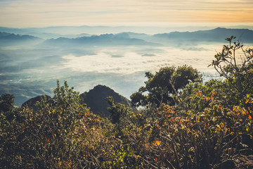 Poster - mountainscape in the morning with blue sky background