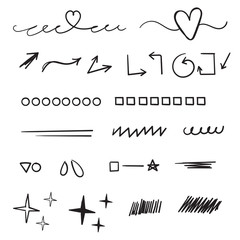 Wall Mural - hand drawn Set of doodle elements. Black and white linear pattern. Sketch style vector collection. cartoon style vector isolated