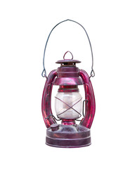 vintage red oil lantern isolated on white background , clipping path