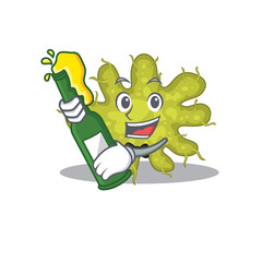 Wall Mural - Mascot character design of bacterium say cheers with bottle of beer