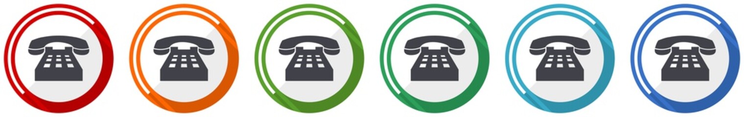 Poster - Phone icon set, flat design vector illustration in 6 colors options for webdesign and mobile applications